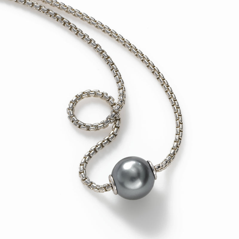 Single Tahitian Cultured Pearl 9MM, Moves on Chain, 18 inch, Sterling Silver