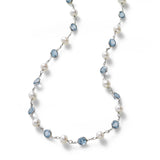 Cultured Pearl and Blue Topaz, 18 inches, 14K