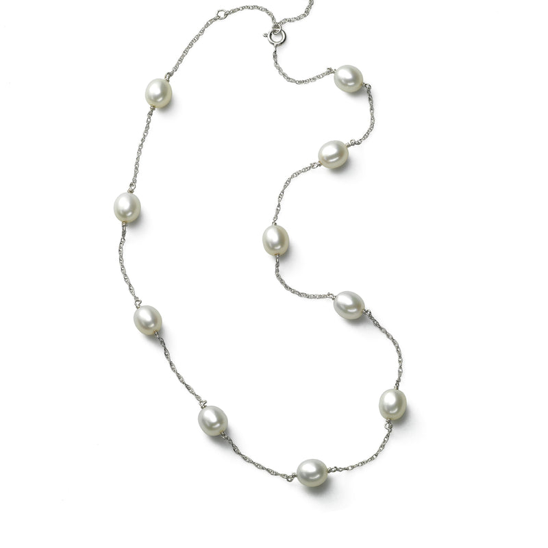 White Freshwater Cultured Pearls, 17 inches, Sterling Silver