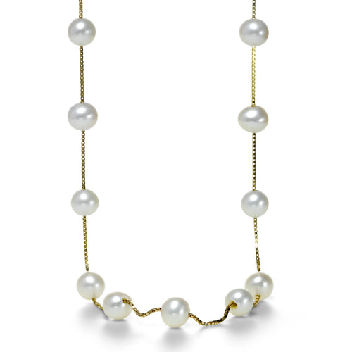 Freshwater Cultured Pearl Station Necklace, 14K Yellow Gold