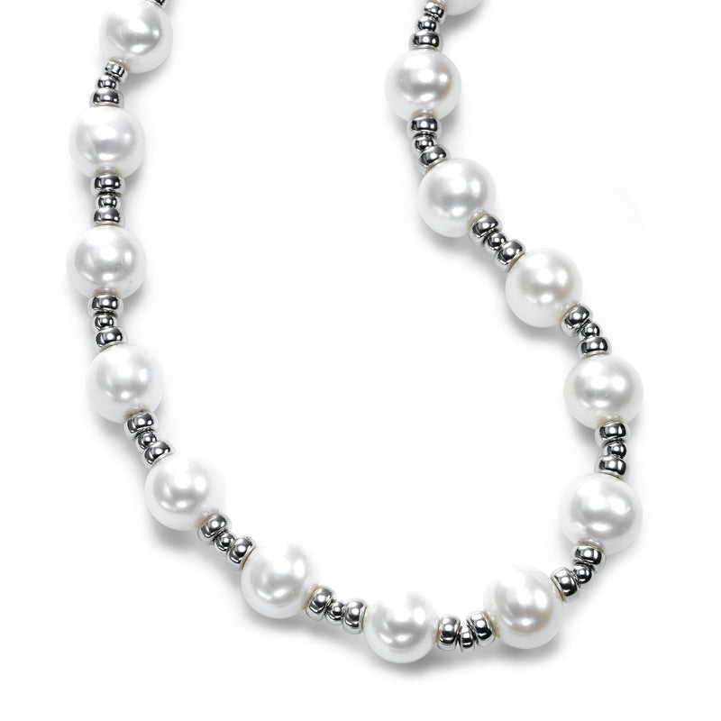Freshwater Cultured Pearl and Silver Bead Necklace, Sterling Silver
