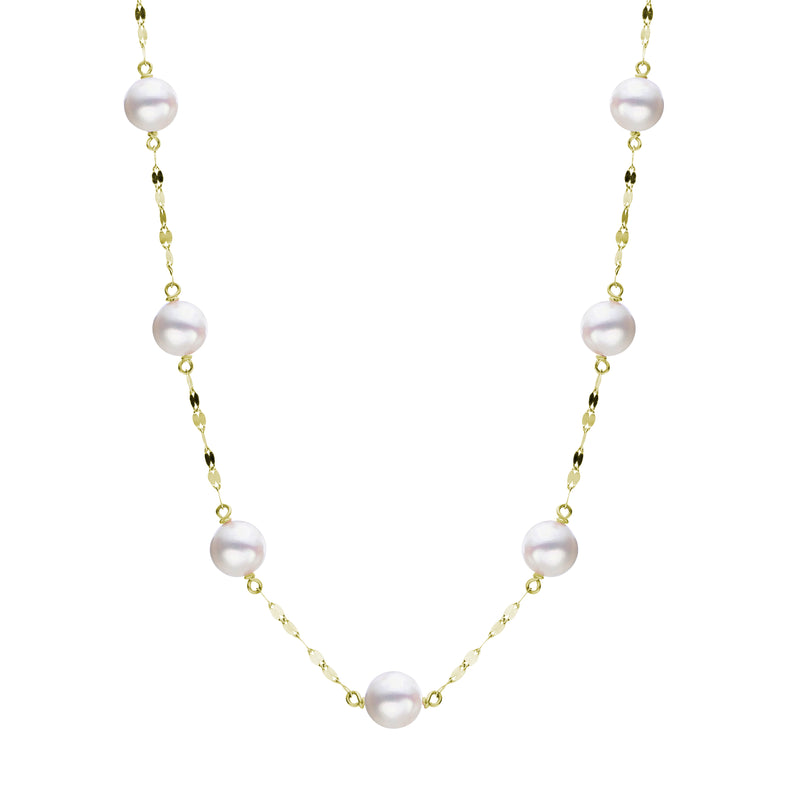 Freshwater Cultured Pearl Mirror Necklace, 14K Yellow Gold