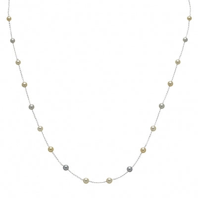 Multi Color Akoya Cultured Pearl Station Necklace, 18.50 Inches, 14K White Gold