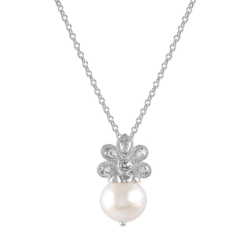 Freshwater Cultured Pearl and White Topaz Pendant, Sterling Silver