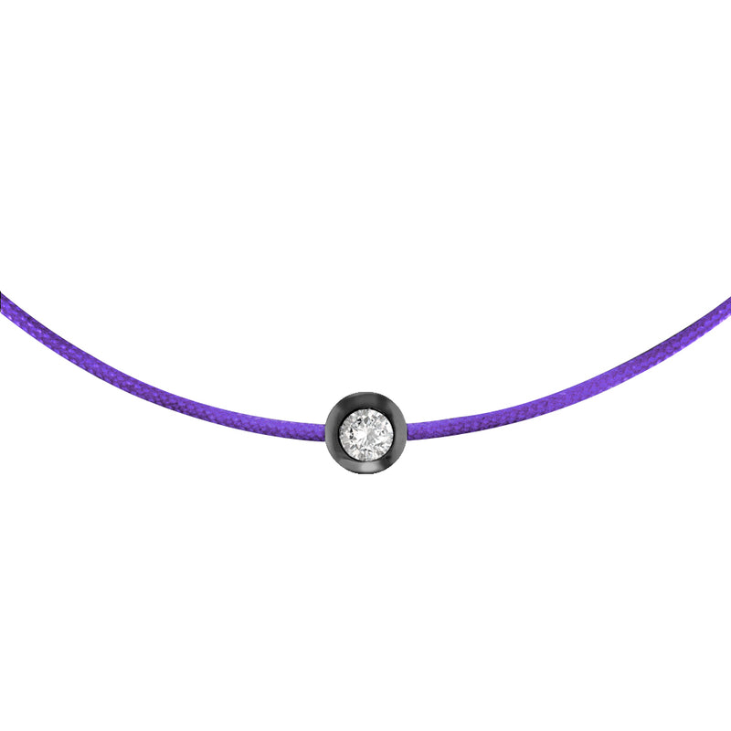 Bezel Set Diamond Bracelet, Purple Silk Cord, Blackened Silver