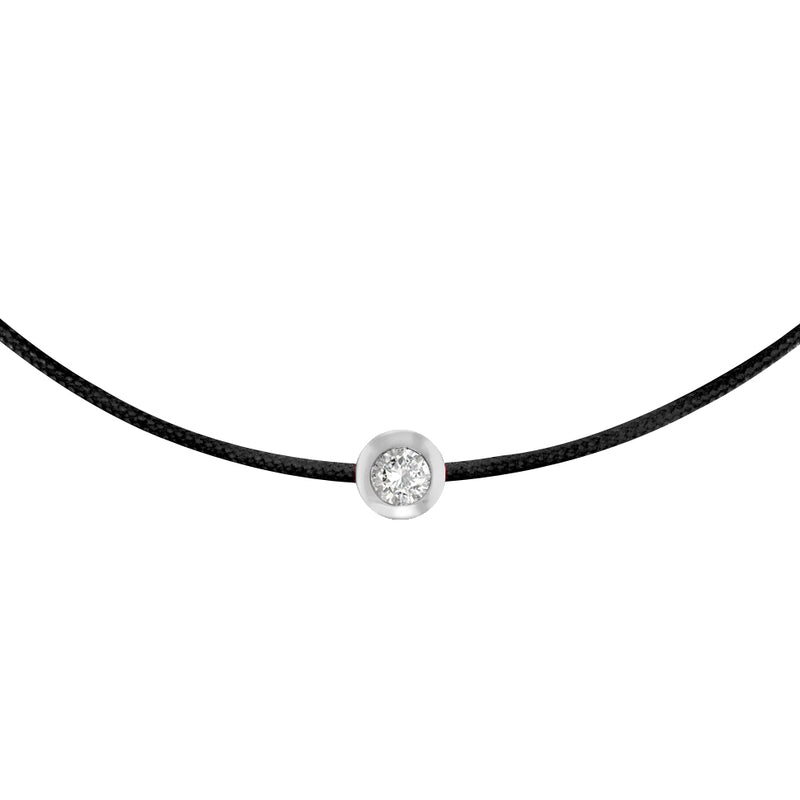 Bezel Set Diamond Bracelet, Black Silk Cord, Sterling Silver