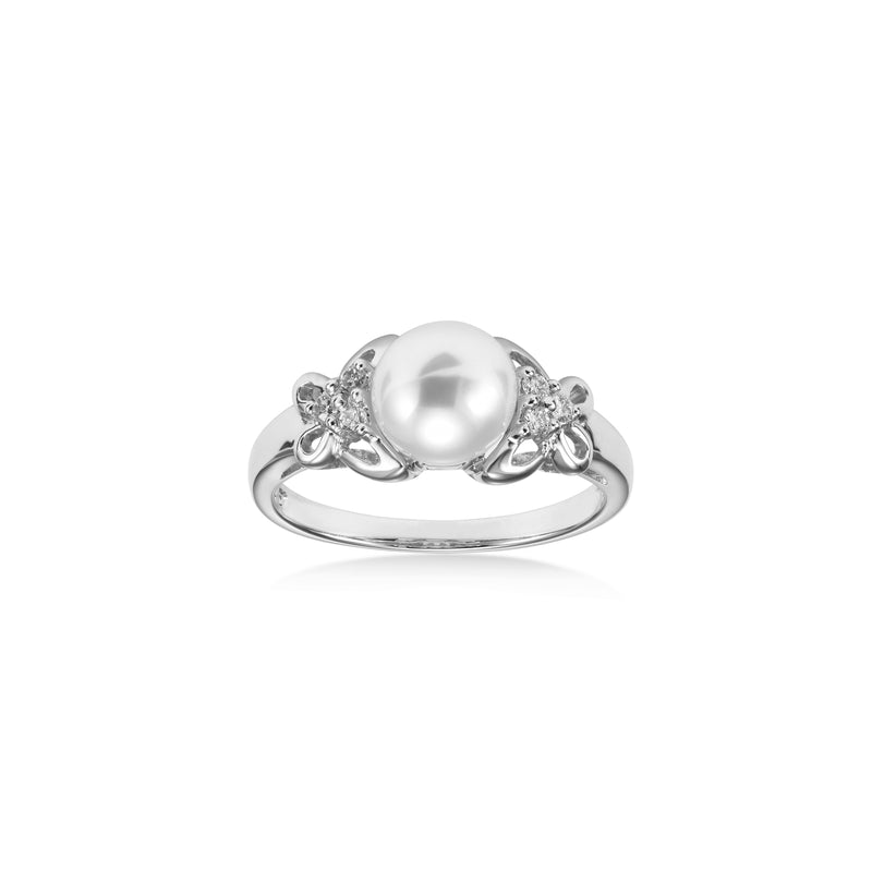 Freshwater Cultured Pearl and Diamond Ring, 14K White Gold