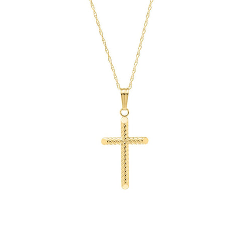 Teen Cross with Twist Design, 1 Inch, 14K Yellow Gold
