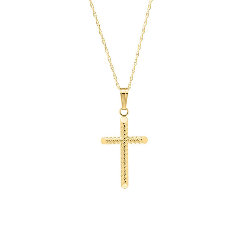 Teen Cross with Twist Design, 1 Inch, 14K Yellow Gold