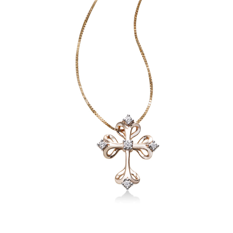 Gothic Diamond Cross Pendant, 14K Rose Gold