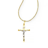 Two Tone Crucifix Cross Charm, 14 Karat Gold