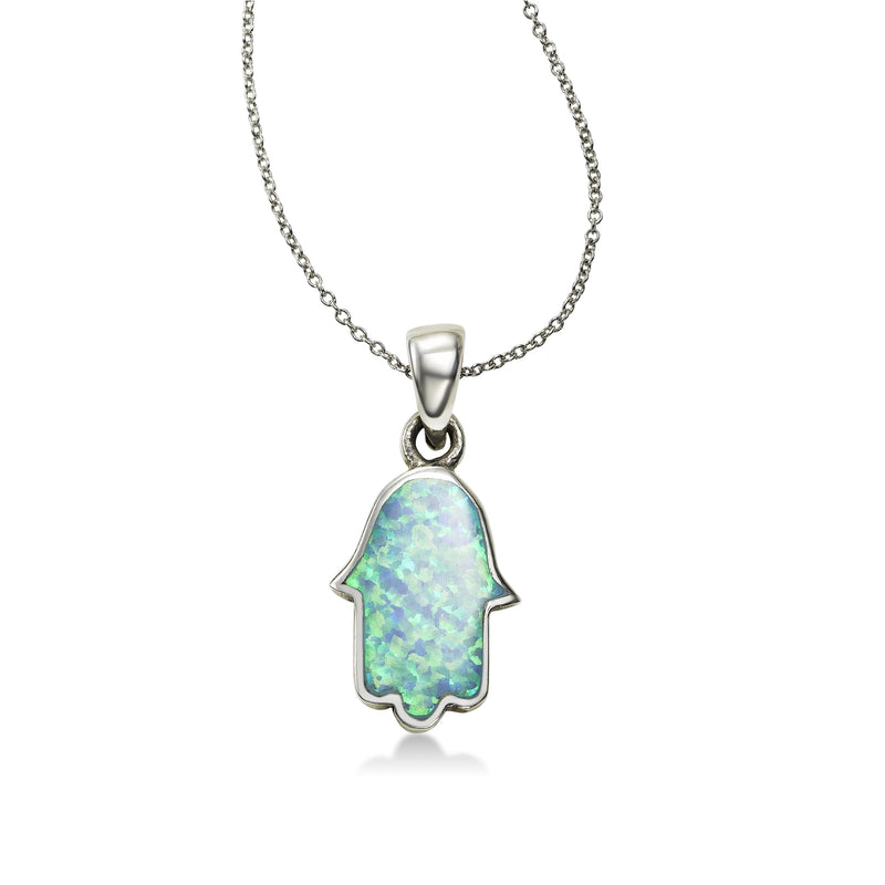 Synthetic Opalite Hand of God Pendant, Sterling Silver