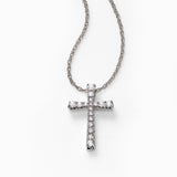Graceful Diamond Cross Pendant, 14 Karat White Gold