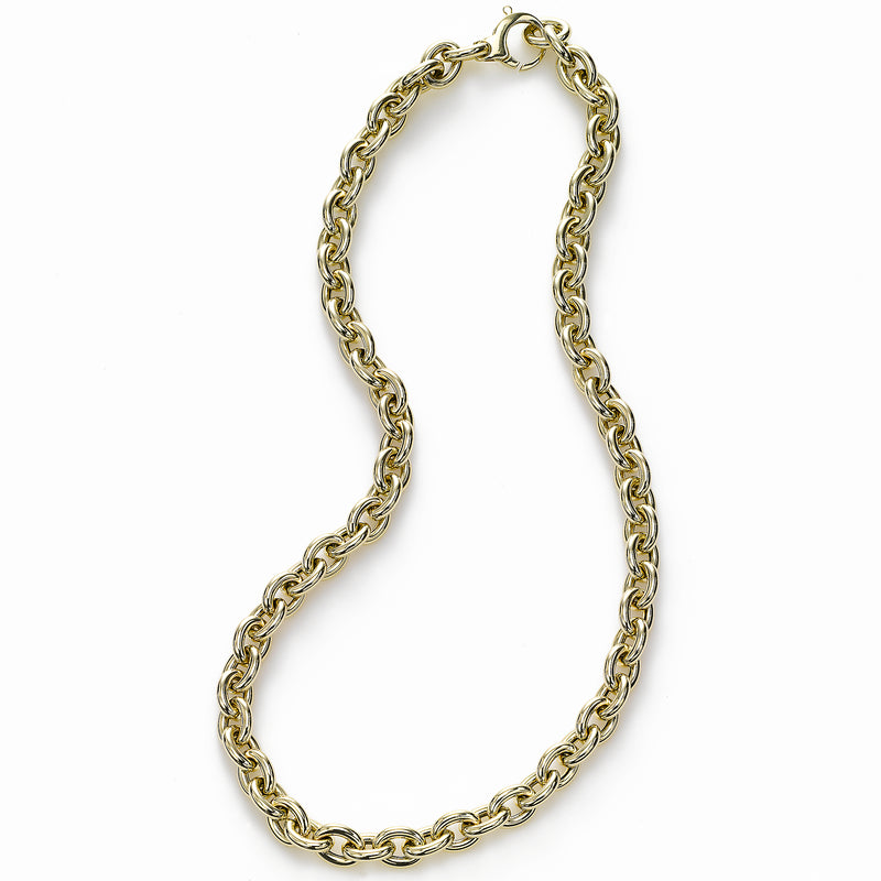 Polished Rolo Link Necklace, 18 Inches, 14K Yellow Gold