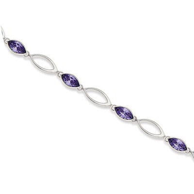 Marquise Shape Open and Purple CZ Bracelet, Sterling Silver