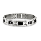 Enamel and Diamond Men's Link Bracelet, 8.75 Inches, Stainless Steel