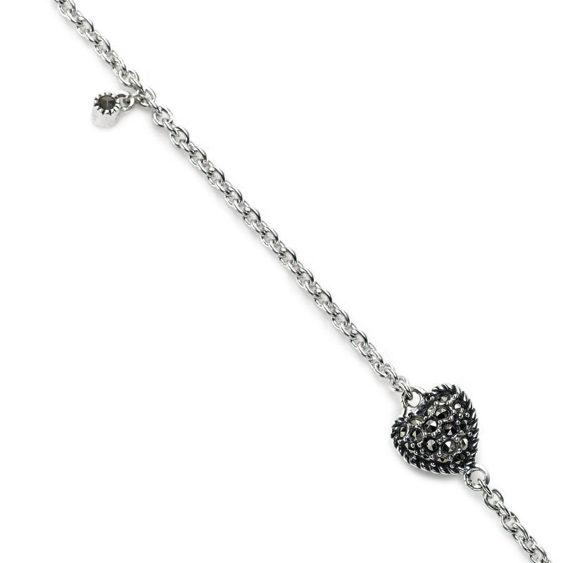 Small Marcasite Heart Charm Bracelet, Sterling Silver