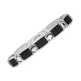 Black Textured Link Men's Bracelet, 8.75 Inches, Stainless Steel