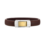 Gold Tone Design Brown Leather Men's Bracelet, 8.50 Inches