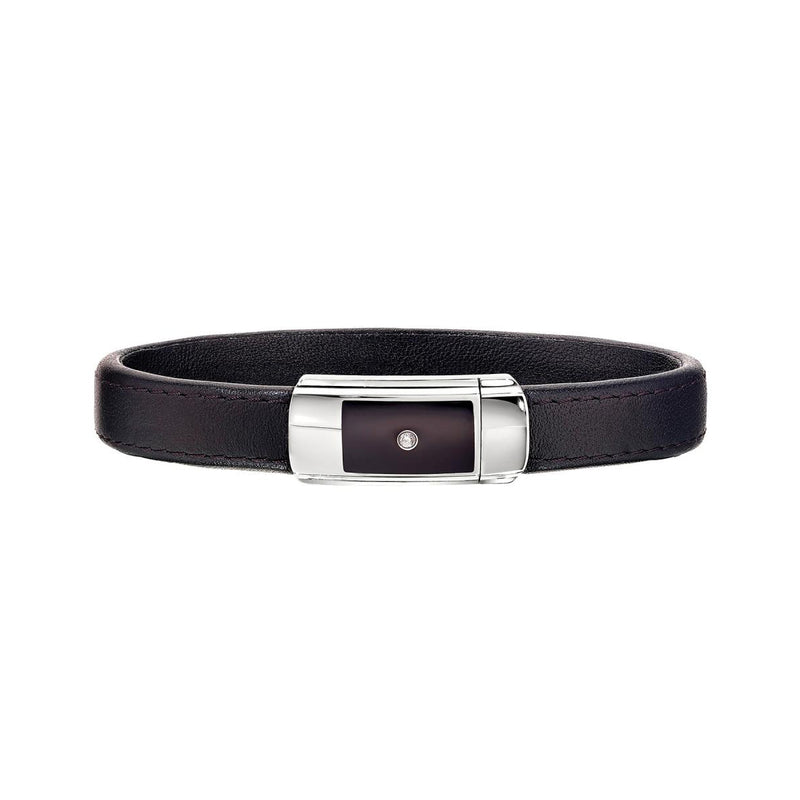 Diamond Accented Black Leather Men's Bracelet, 8.50 Inches