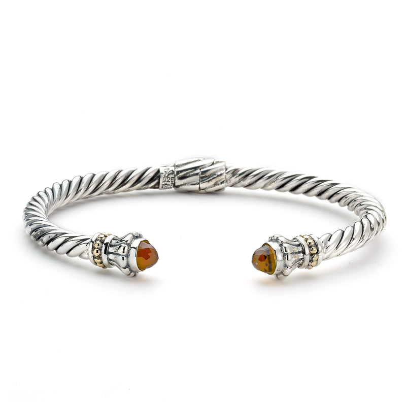 Rope Design Cuff with Citrine Ends, Sterling Silver