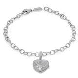 Pavé Diamond Heart Locket Bracelet, 9 Inches, Sterling Silver