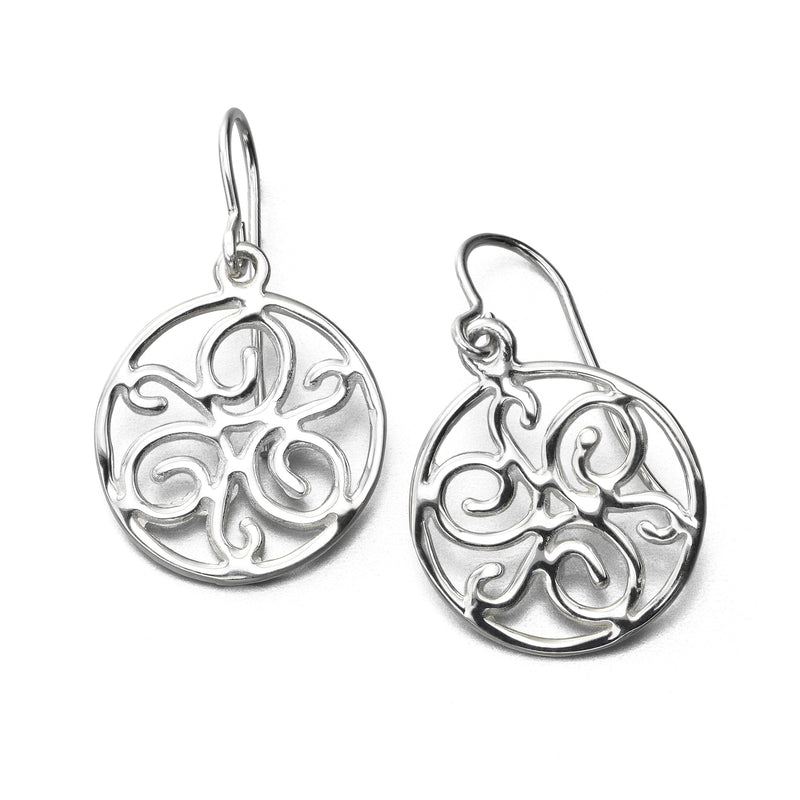 Circle Scrolled Drop Earring, Sterling Silver by Sharelli