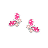 Pink Enamel Butterfly Stud Earrings, Sterling Silver