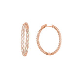 Pavé Set CZ Oval Hoop Earrings, Sterling Silver with Rose Gold Plating