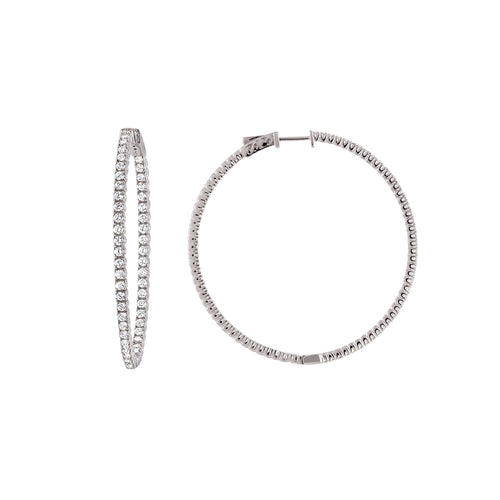 CZ Single Row Inside Out Hoop Earrings, 2 Inches, Sterling Silver