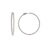 CZ Single Row Inside Out Hoop Earrings, 2 Inches, Sterling Silver