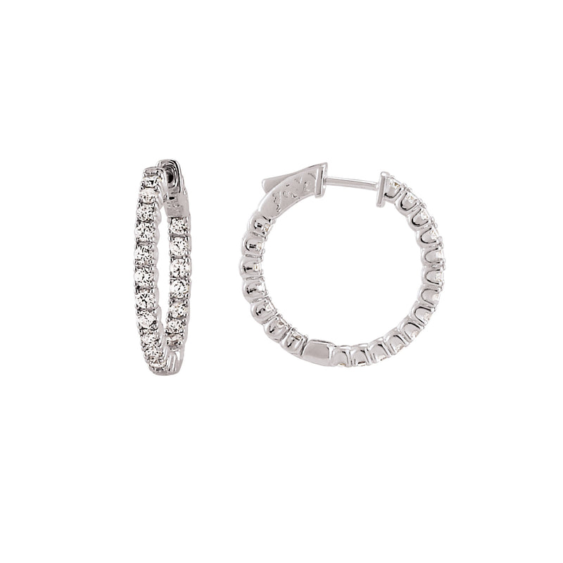 Inside Out CZ Hoops, 1 Inch, Sterling Silver in White Rhodium