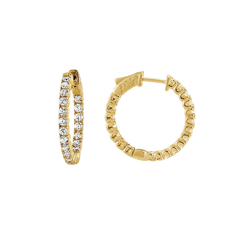 Inside Out CZ Hoops,1 Inch, Yellow Gold Plating