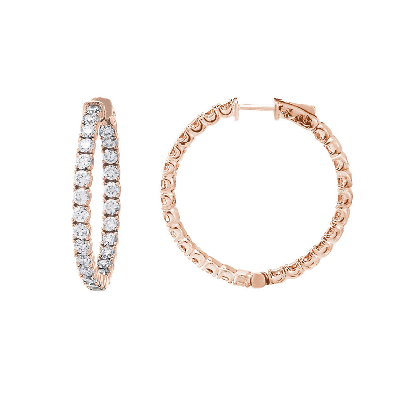 Inside Out CZ Hoops, 1.40 Inches, Sterling Silver with Rose Gold Plating