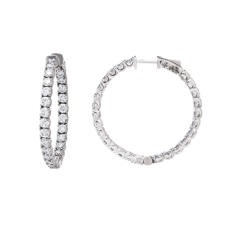 Inside Out CZ Hoops, 1.40 Inches, Sterling Silver in White Rhodium