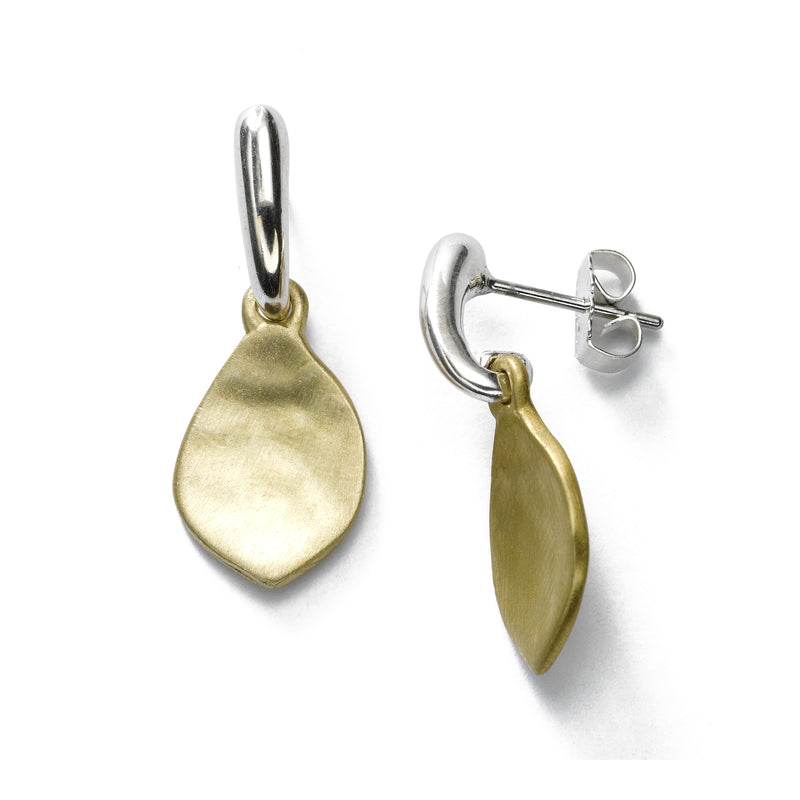Satin Finish Leaf Dangle Earrings, Sterling Silver and Vermeil