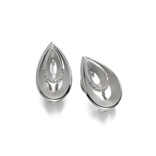 Pearshape On-The-Ear Style Earrings, Sterling Silver