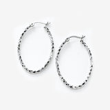 Textured Oval Hoop Earrings, 1.40 Inches, Sterling Silver