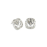 Square Trellis Button Earrings, Sterling Silver