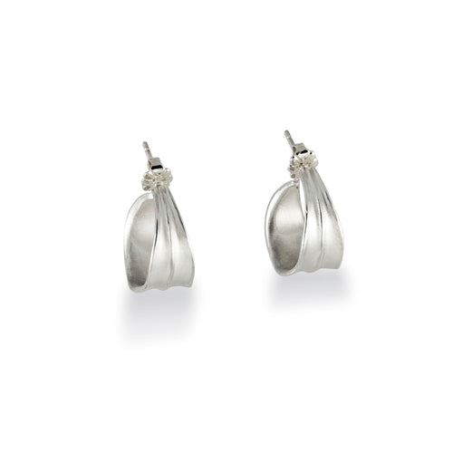 Small Leaf Hoop Earrings, Sterling Silver
