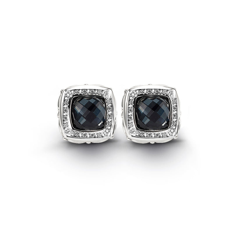 Hematite and Diamond Earrings, Sterling Silver