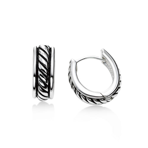 Twist Design Oval Hoop Earrings, Sterling Silver