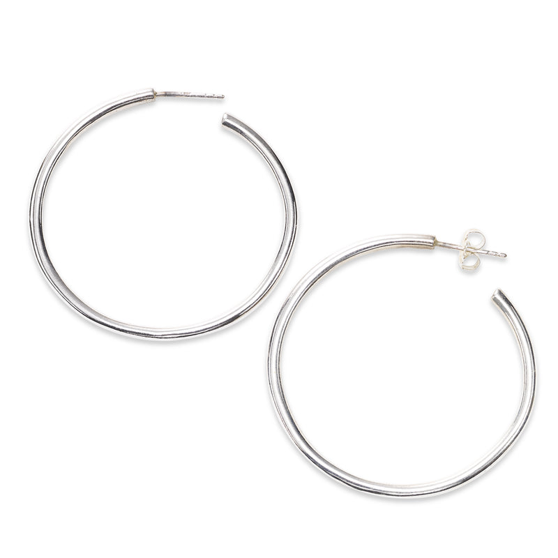 Large Open Hoop Earrings, 1.50 Inches, Sterling Silver
