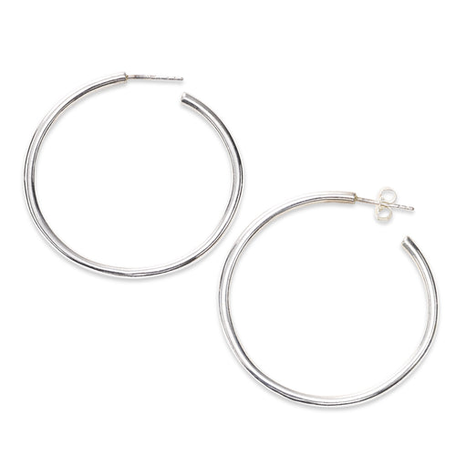 Large Open Hoop Earrings, 2 Inches, Sterling Silver