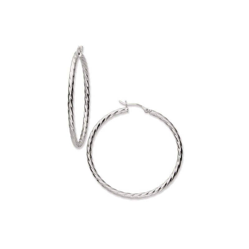 Large Twisted Hoop Earrings, 1.75 Inches, Sterling Silver
