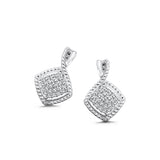Square Pavé Set Diamond Drop Earrings, Sterling Silver