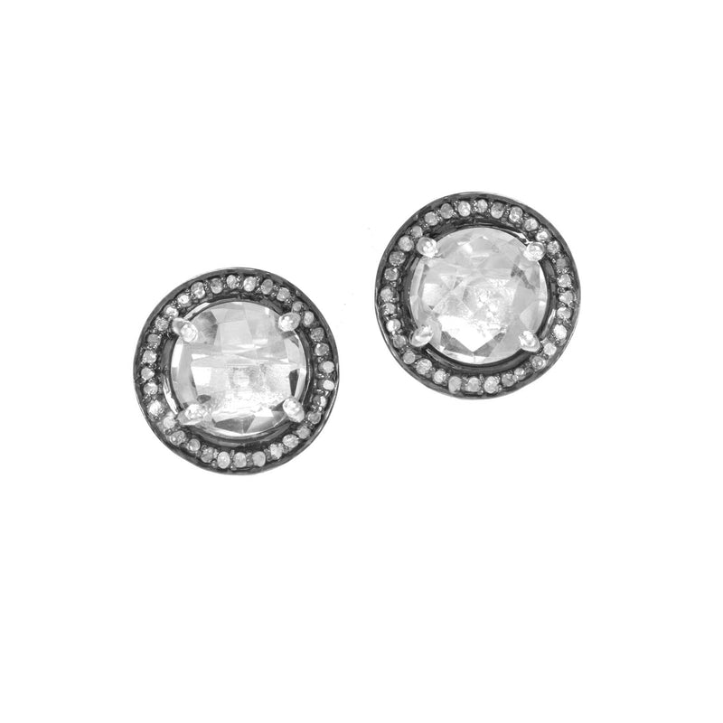 Faceted Crystal Quartz Earrings, Blackened Sterling Silver