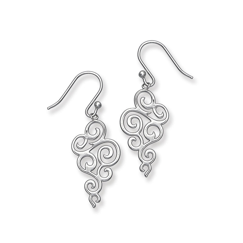 Swirl Design Dangle Earrings, Sterling Silver