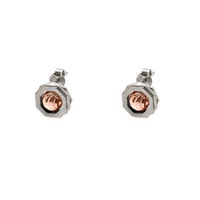 Octagonal Stud Earrings, Sterling Silver with 18K Rose Gold Plating