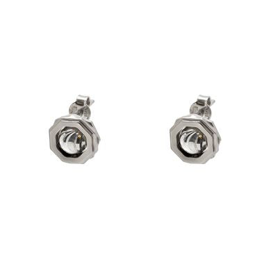 Octagonal Stud Earrings, Sterling Silver with Rhodium Plating